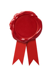 Poster - Red wax seal signet with ribbon isolated