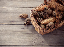 Cones On A Wooden Background