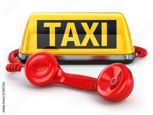 Fotografie, Obraz Taxi car sign and telephone on white isolated background.