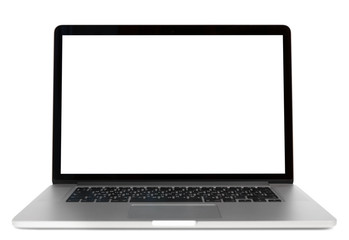 Modern laptop isolated on white background. Front view