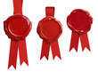 Red wax seal signets collection with ribbon or bow isolated