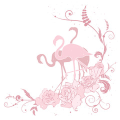  pink flamingo and roses