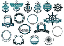 Set Of Nautical Or Marine Themed Icons And Frames