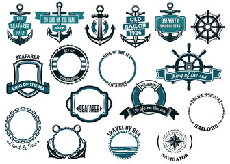 Sticker - Set of nautical or marine themed icons and frames