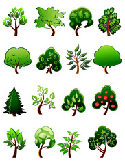 Poster - Set of  cartoon green plants and trees