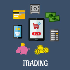 Poster - Online trading flat concept
