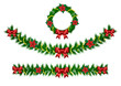 Christmas vector garland from needles, lights, ribbons