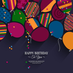 Wall Mural - Vector colorful birthday card with paper balloons and wishes.