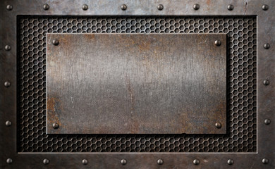 old metal rusty or rustic plate over comb grid background