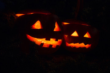 Two halloween pumpkins