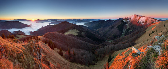 Wall Mural - slovakia mountain peak osnica at sunrise - autumn panorama