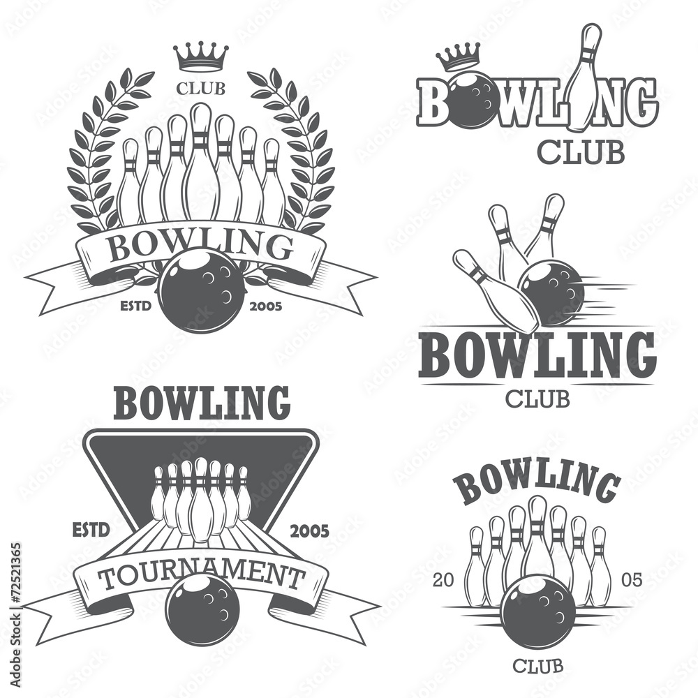 Set of black and white isolated bowling emblems, labels, badges Stock ...