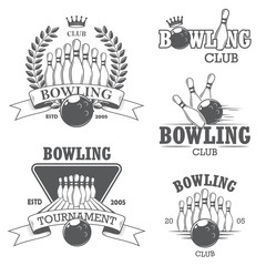 Sticker - Set of black and white isolated bowling emblems, labels, badges