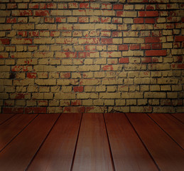 brown brick block wall and perspective view floor