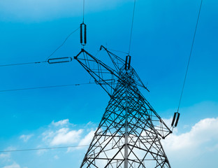 High-voltage tower sky background