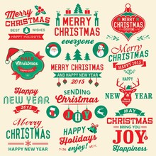 Collection Of Christmas Labels And Decoration