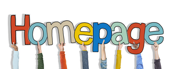 Wall Mural - group of hands holding word homepage