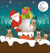 Santa claus and Reindeer send gifts on chimney