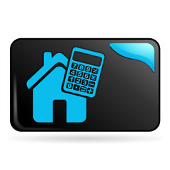 Fototapete - calculatrice maison sur bouton web rectangle bleu