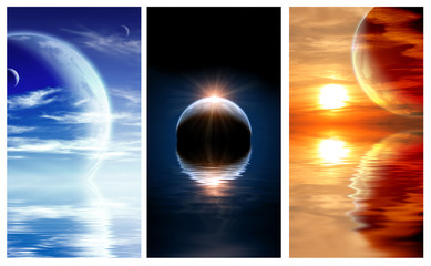 Sticker - Set of banners with landscape in fantasy planet