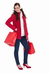 Poster - Cheerful brunette in winter clothes posing
