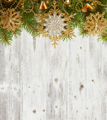 Christmas decoration on old grunge wooden board