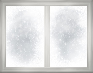 Wall Mural - window frame on snow background.