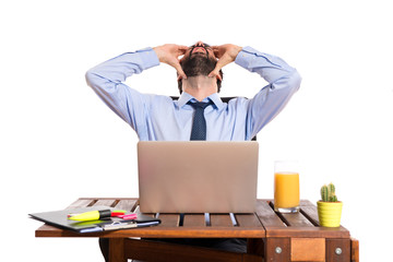 Wall Mural - frustrated businessman over white background