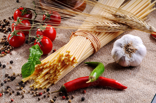 Naklejka - mata magnetyczna na lodówkę Traditional ingredients for seasoning pasta