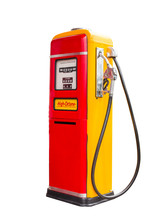 Vintage Gasoline Fuel Pump Dispenser Isolated With Clipping Path