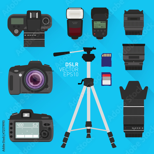 Vector DSLR camera set Stock Vector | Adobe Stock