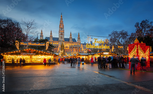 Plakat Rathaus i Jarmark Bożonarodzeniowy w Wiedniu