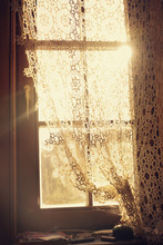 Retro Window With Beautiful Lace Curtains
