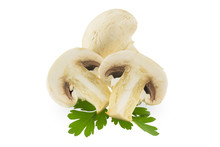 Mushrooms With Parsley On A White Background