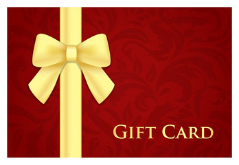 Wall Mural - Red gift card with victorian pattern and golden ribbon