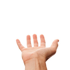 male hand with empty place for holding, isolated on white