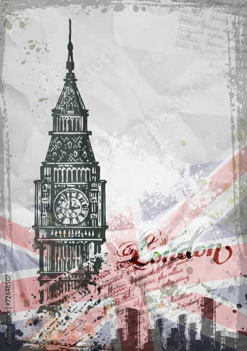 Fototapeta dla dzieci Big Ben, London, England, UK. Hand Drawn Illustration