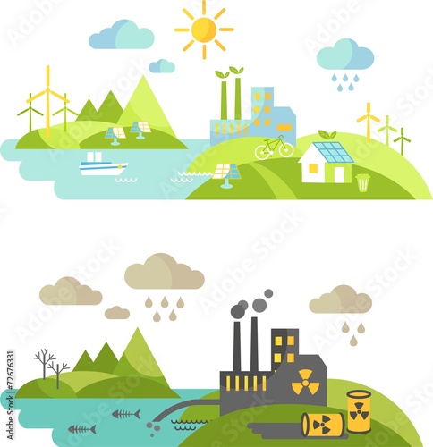 Fotografie, Obraz Landscape with nature ecology elements and ecology problem