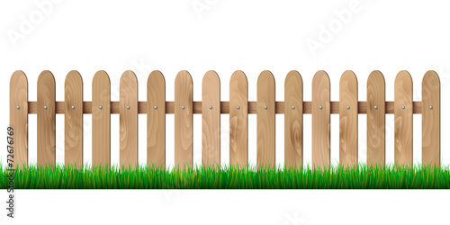 Fotografía Wooden fence and grass - isolated on white background