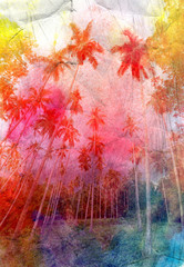 Wall Mural - watercolor landscape with palm trees retro