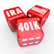 401K IRA Annuity Words 3 Red Dice Luck Risk Investment Savings