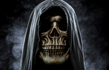 Grim Reaper, Portrait Of A Skull In The Hood Over Black, Foggy B