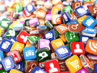 Aufkleber - Software. Smartphone or mobile phone app icons background.