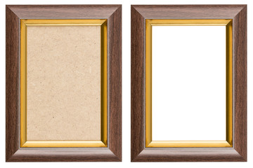 wooden brown and golden picture frame with and without fiberboar