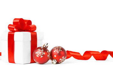 Colorful red gifts with Christmas balls