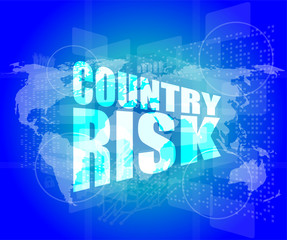 Poster - country risk words on digital screen with world map