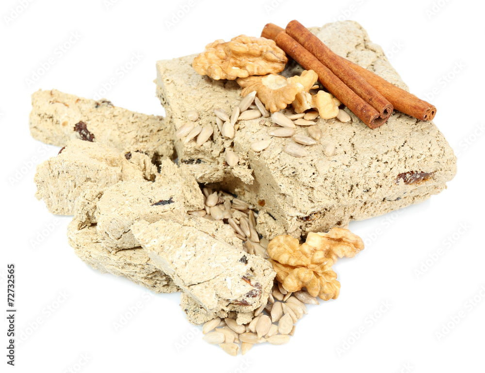 Sunflower halva with raisins and walnuts isolated