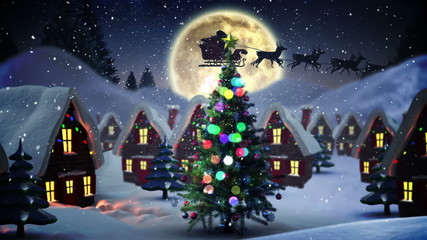 Aufkleber - Flashing christmas tree in snowy village
