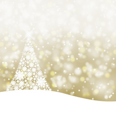 Wall Mural - Snowy golden Christmas tree background