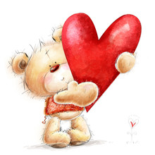 Teddy Bear With Red Heart.Valentines Greeting Card. Love Design